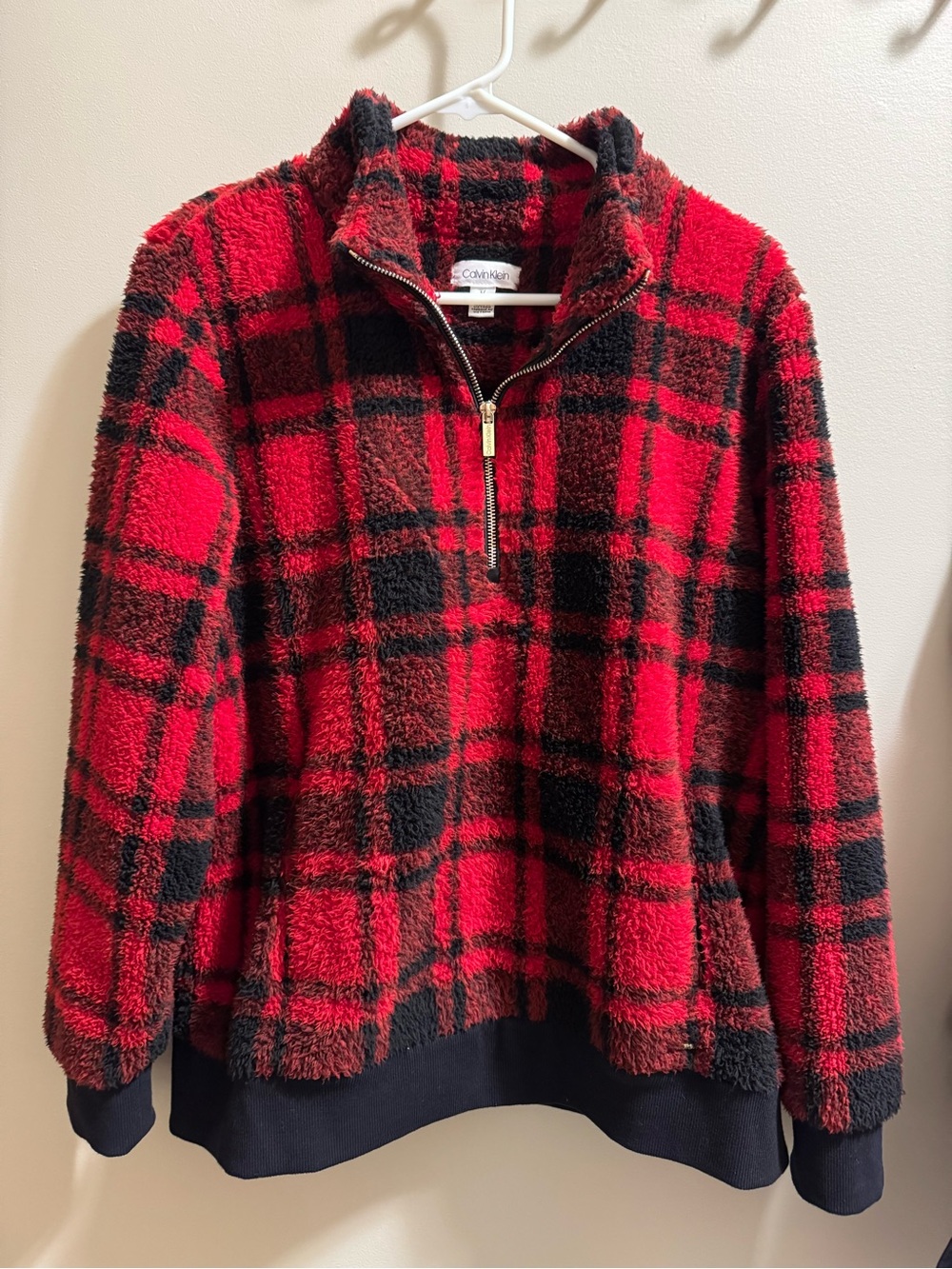 Calvin Klein Buffalo Plaid Fleece Quarter Zip